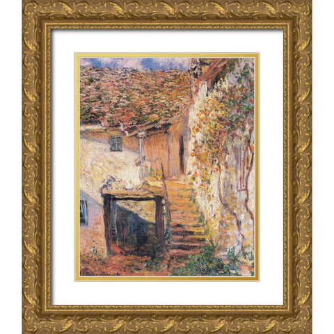 The Stairs 1878 Gold Ornate Wood Framed Art Print with Double Matting by Monet, Claude