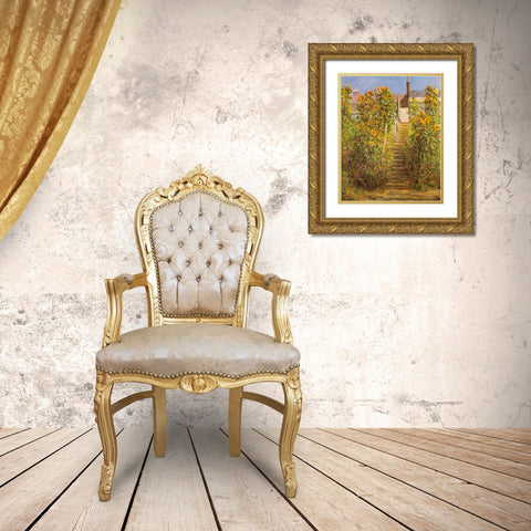 The Steps at Vetheuil 1881 Gold Ornate Wood Framed Art Print with Double Matting by Monet, Claude