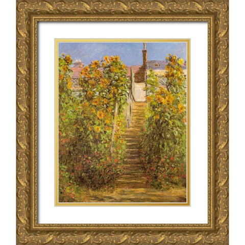 The Steps at Vetheuil 1881 Gold Ornate Wood Framed Art Print with Double Matting by Monet, Claude