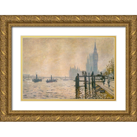 The Thames below Westminster 1871 Gold Ornate Wood Framed Art Print with Double Matting by Monet, Claude