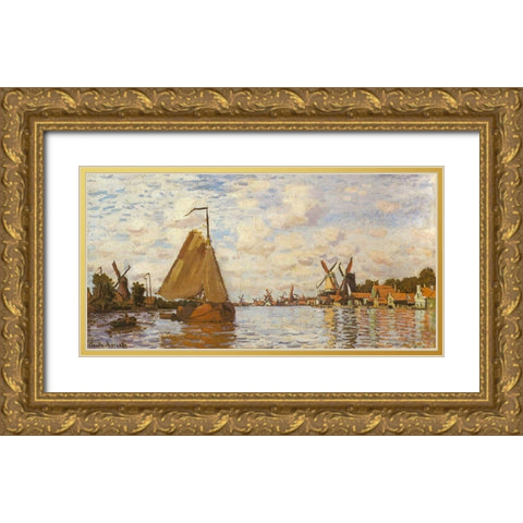 The Zaan at Zaandam 1871 Gold Ornate Wood Framed Art Print with Double Matting by Monet, Claude