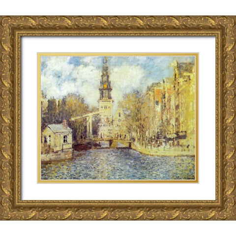 The Zuiderkerk-Amsterdam 1874 Gold Ornate Wood Framed Art Print with Double Matting by Monet, Claude