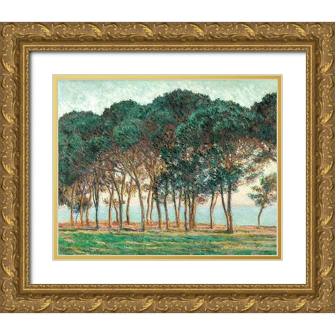 Umbrella Pines-Antibes 1888 Gold Ornate Wood Framed Art Print with Double Matting by Monet, Claude