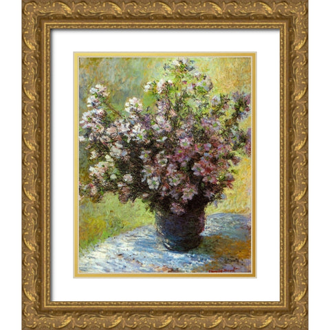 Vase of Flowers 1881 Gold Ornate Wood Framed Art Print with Double Matting by Monet, Claude