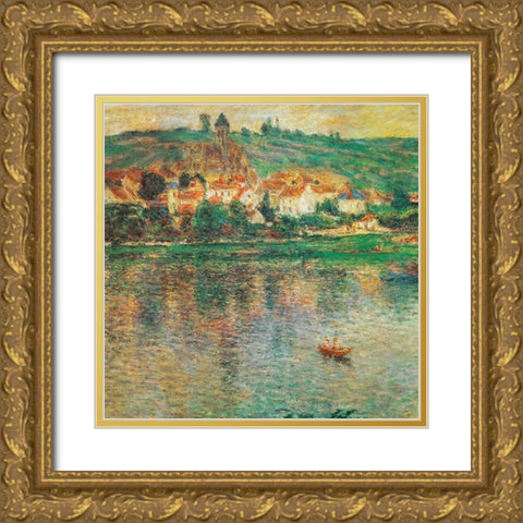 Vetheuil with Boat 1901 Gold Ornate Wood Framed Art Print with Double Matting by Monet, Claude