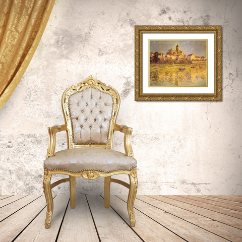Vetheuil Church 1879 Gold Ornate Wood Framed Art Print with Double Matting by Monet, Claude