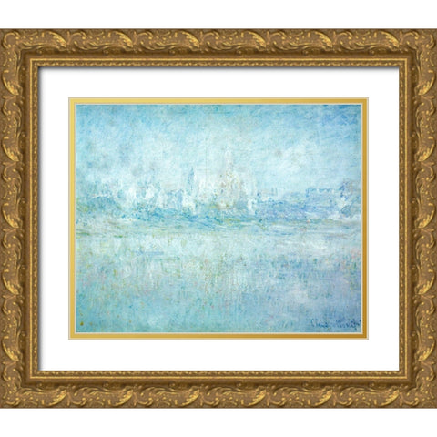 Vetheuil in the Fog 1879 Gold Ornate Wood Framed Art Print with Double Matting by Monet, Claude