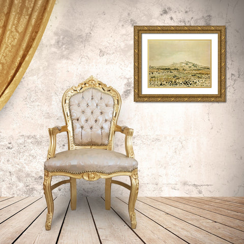 Vineyards in the Snow 1873 Gold Ornate Wood Framed Art Print with Double Matting by Monet, Claude