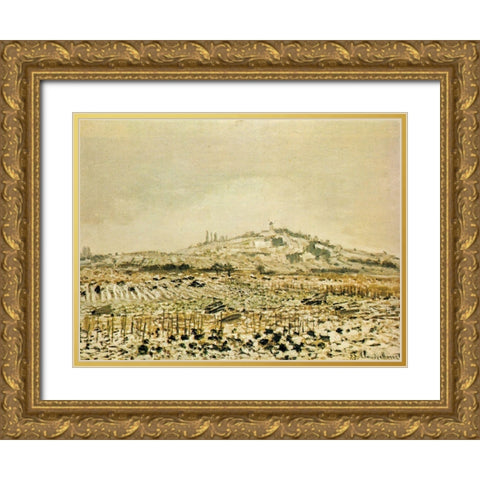 Vineyards in the Snow 1873 Gold Ornate Wood Framed Art Print with Double Matting by Monet, Claude