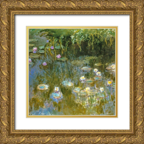 Water-lilies 1888 Gold Ornate Wood Framed Art Print with Double Matting by Monet, Claude