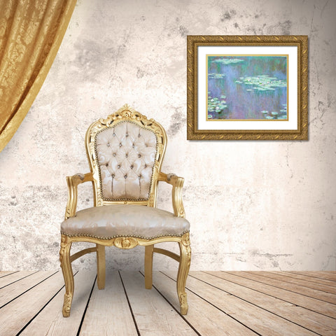 Water-lilies 1905 Gold Ornate Wood Framed Art Print with Double Matting by Monet, Claude