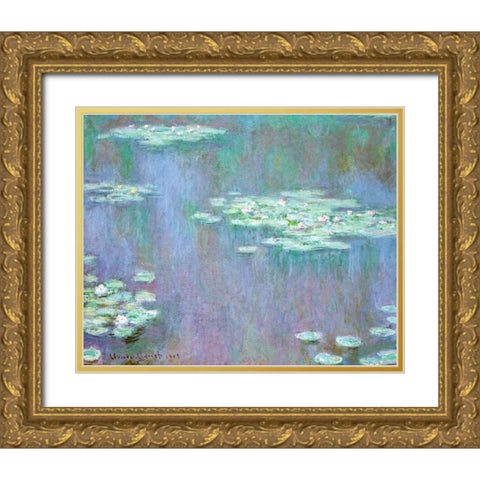 Water-lilies 1905 Gold Ornate Wood Framed Art Print with Double Matting by Monet, Claude