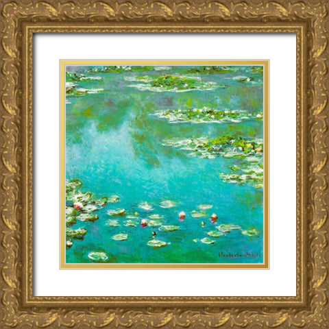 Water-lilies 1906 Gold Ornate Wood Framed Art Print with Double Matting by Monet, Claude