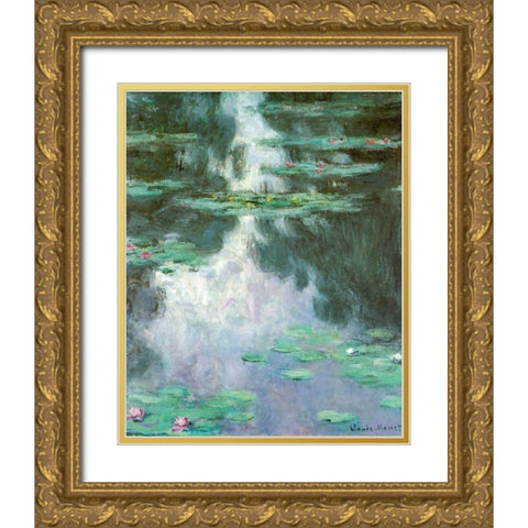 Water-lilies I 1907 Gold Ornate Wood Framed Art Print with Double Matting by Monet, Claude