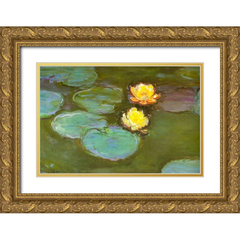 Water-lilies II 1907 Gold Ornate Wood Framed Art Print with Double Matting by Monet, Claude