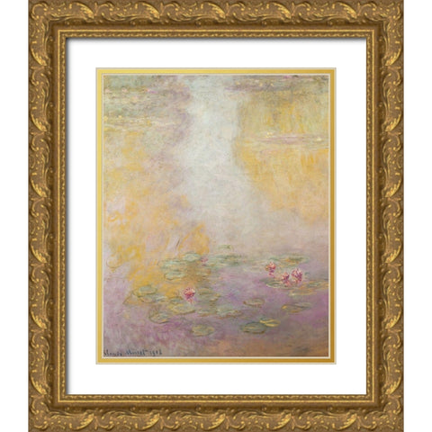 Water-lilies 1908 Gold Ornate Wood Framed Art Print with Double Matting by Monet, Claude