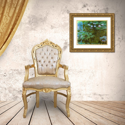 Water-lilies II 1909 Gold Ornate Wood Framed Art Print with Double Matting by Monet, Claude
