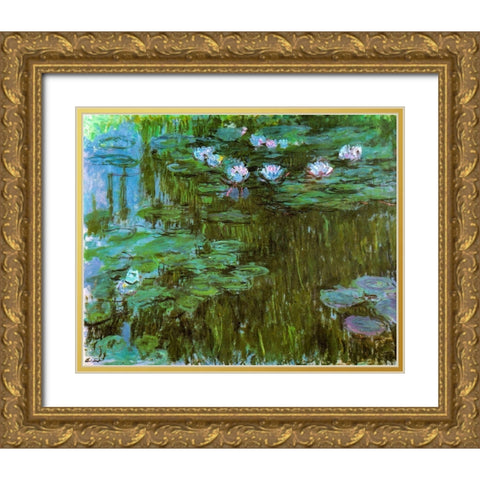 Water-lilies II 1909 Gold Ornate Wood Framed Art Print with Double Matting by Monet, Claude