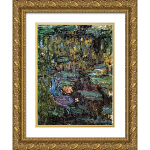 Water-lilies 1915 Gold Ornate Wood Framed Art Print with Double Matting by Monet, Claude