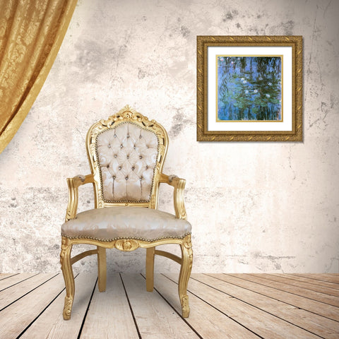 Water-lilies blue 1915 Gold Ornate Wood Framed Art Print with Double Matting by Monet, Claude