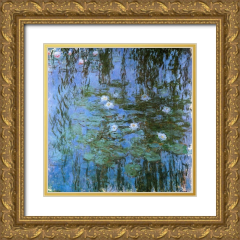 Water-lilies blue 1915 Gold Ornate Wood Framed Art Print with Double Matting by Monet, Claude