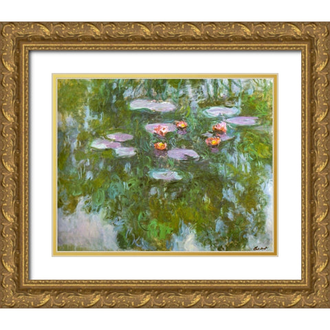 Water-lilies 1911 Gold Ornate Wood Framed Art Print with Double Matting by Monet, Claude