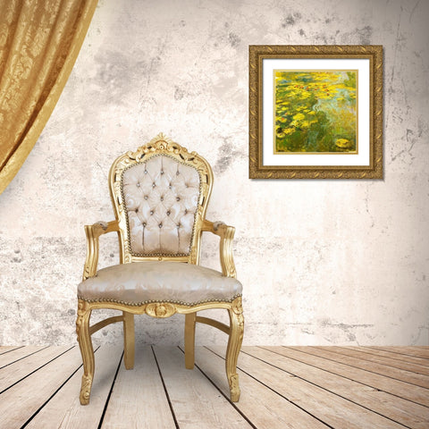 Water-lilies green yellow 1920 Gold Ornate Wood Framed Art Print with Double Matting by Monet, Claude