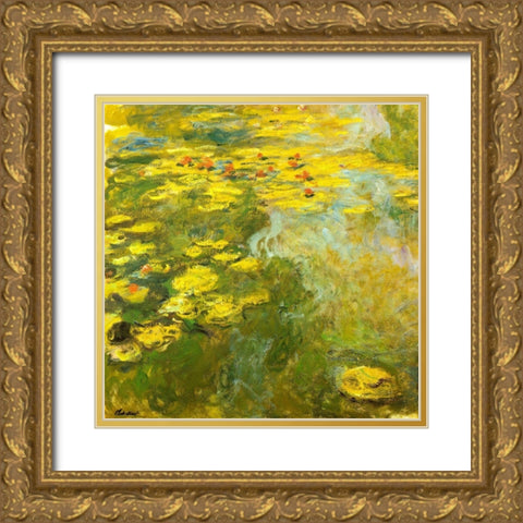 Water-lilies green yellow 1920 Gold Ornate Wood Framed Art Print with Double Matting by Monet, Claude
