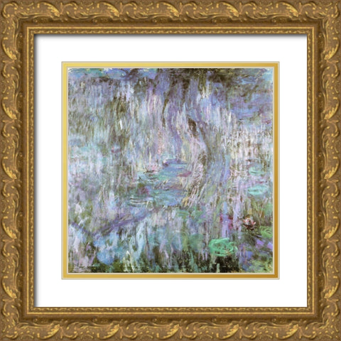 Water-lilies purple 1912 Gold Ornate Wood Framed Art Print with Double Matting by Monet, Claude
