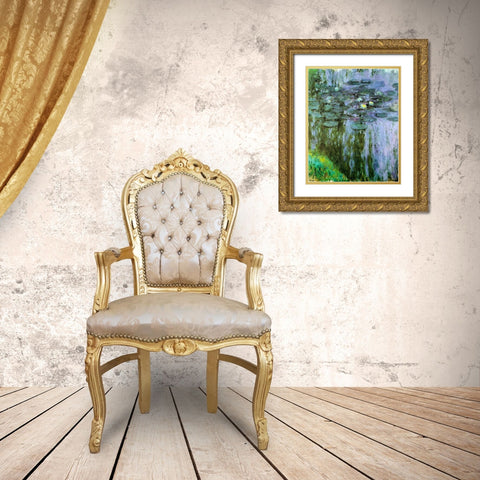 Water-lilies purple-green 1909 Gold Ornate Wood Framed Art Print with Double Matting by Monet, Claude