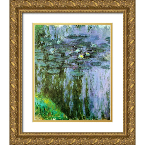 Water-lilies purple-green 1909 Gold Ornate Wood Framed Art Print with Double Matting by Monet, Claude