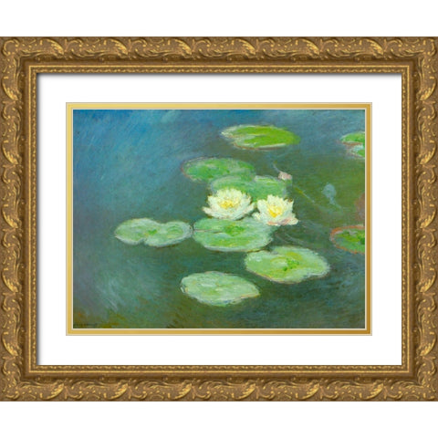 Water-lilies-evening 1908 Gold Ornate Wood Framed Art Print with Double Matting by Monet, Claude