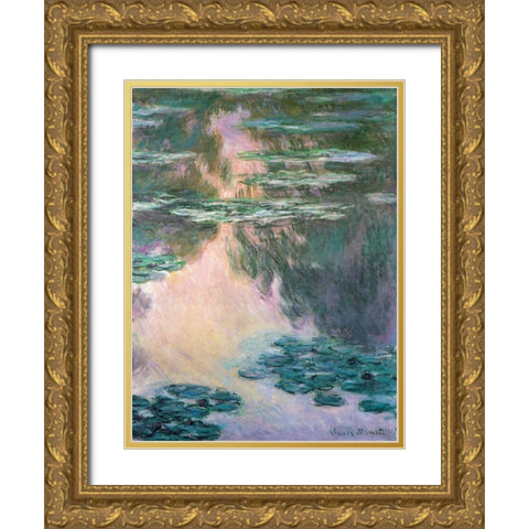 Water-lily pond 1907 Gold Ornate Wood Framed Art Print with Double Matting by Monet, Claude
