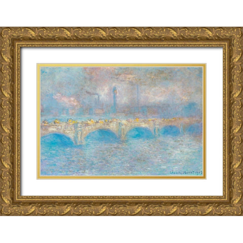Waterloo Bridge I 1900 Gold Ornate Wood Framed Art Print with Double Matting by Monet, Claude