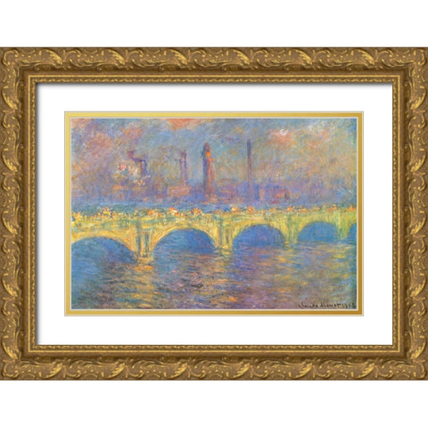 Waterloo Bridge II 1900 Gold Ornate Wood Framed Art Print with Double Matting by Monet, Claude