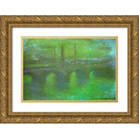 Waterloo Bridge at dusk 1904 Gold Ornate Wood Framed Art Print with Double Matting by Monet, Claude