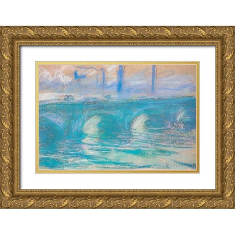 Waterloo Bridge-study 1900 Gold Ornate Wood Framed Art Print with Double Matting by Monet, Claude