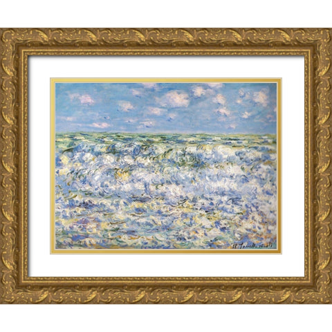 Waves breaking 1881 Gold Ornate Wood Framed Art Print with Double Matting by Monet, Claude