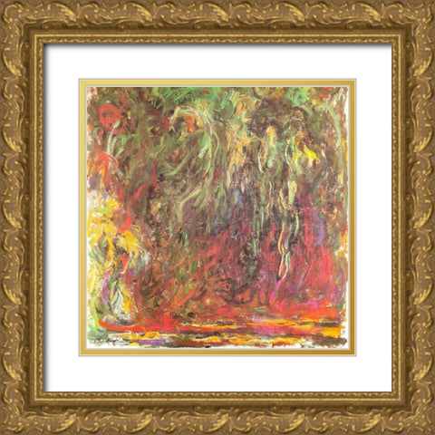 Weeping Willow 1920 Gold Ornate Wood Framed Art Print with Double Matting by Monet, Claude