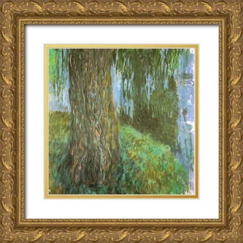 Willow Tree and Pond 1916 Gold Ornate Wood Framed Art Print with Double Matting by Monet, Claude