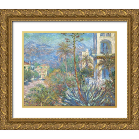 Villas at Bordighera Gold Ornate Wood Framed Art Print with Double Matting by Monet, Claude