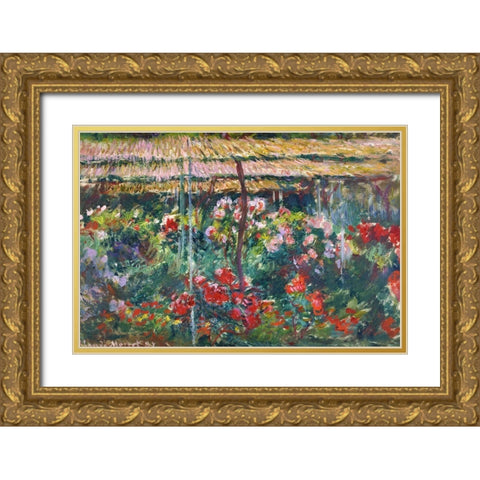 Peony Garden 1887 Gold Ornate Wood Framed Art Print with Double Matting by Monet, Claude