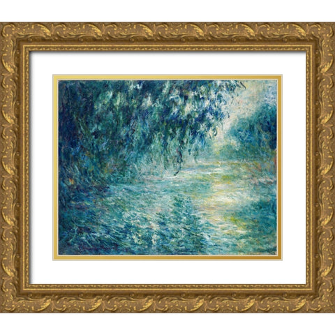 Morning on the Seine 1898 Gold Ornate Wood Framed Art Print with Double Matting by Monet, Claude