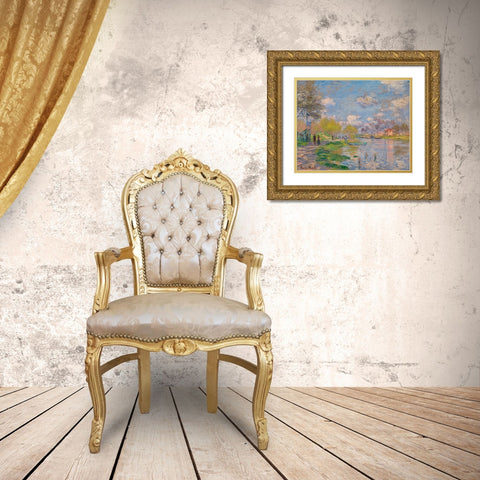 Spring by the Seine 1875 Gold Ornate Wood Framed Art Print with Double Matting by Monet, Claude