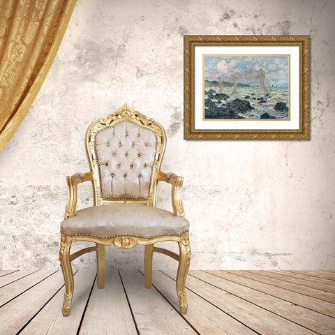 Fishing nets at Pourville 1882 Gold Ornate Wood Framed Art Print with Double Matting by Monet, Claude