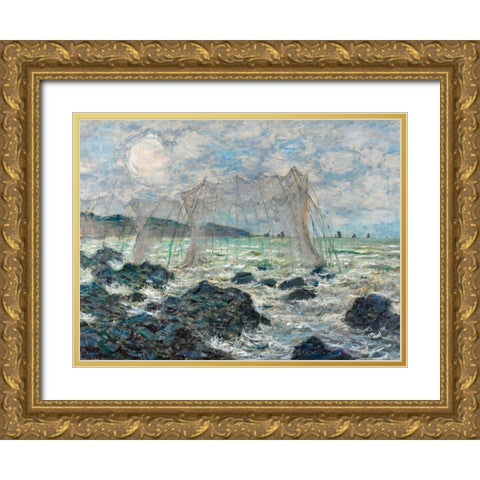 Fishing nets at Pourville 1882 Gold Ornate Wood Framed Art Print with Double Matting by Monet, Claude