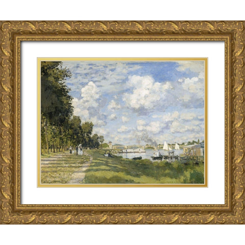 Le Bassin d’Argenteuil 1872 Gold Ornate Wood Framed Art Print with Double Matting by Monet, Claude
