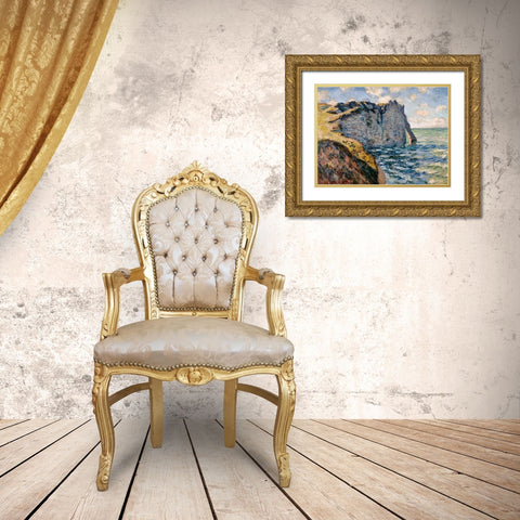 The Cliff of Aval-Etretat 1885 Gold Ornate Wood Framed Art Print with Double Matting by Monet, Claude