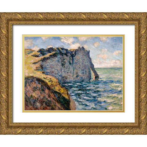 The Cliff of Aval-Etretat 1885 Gold Ornate Wood Framed Art Print with Double Matting by Monet, Claude