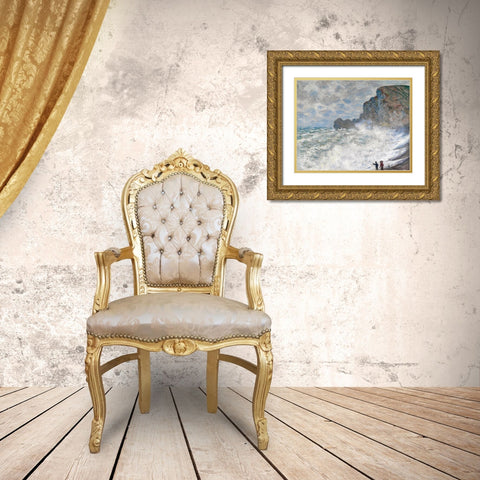 Rough weather at Etretat Gold Ornate Wood Framed Art Print with Double Matting by Monet, Claude